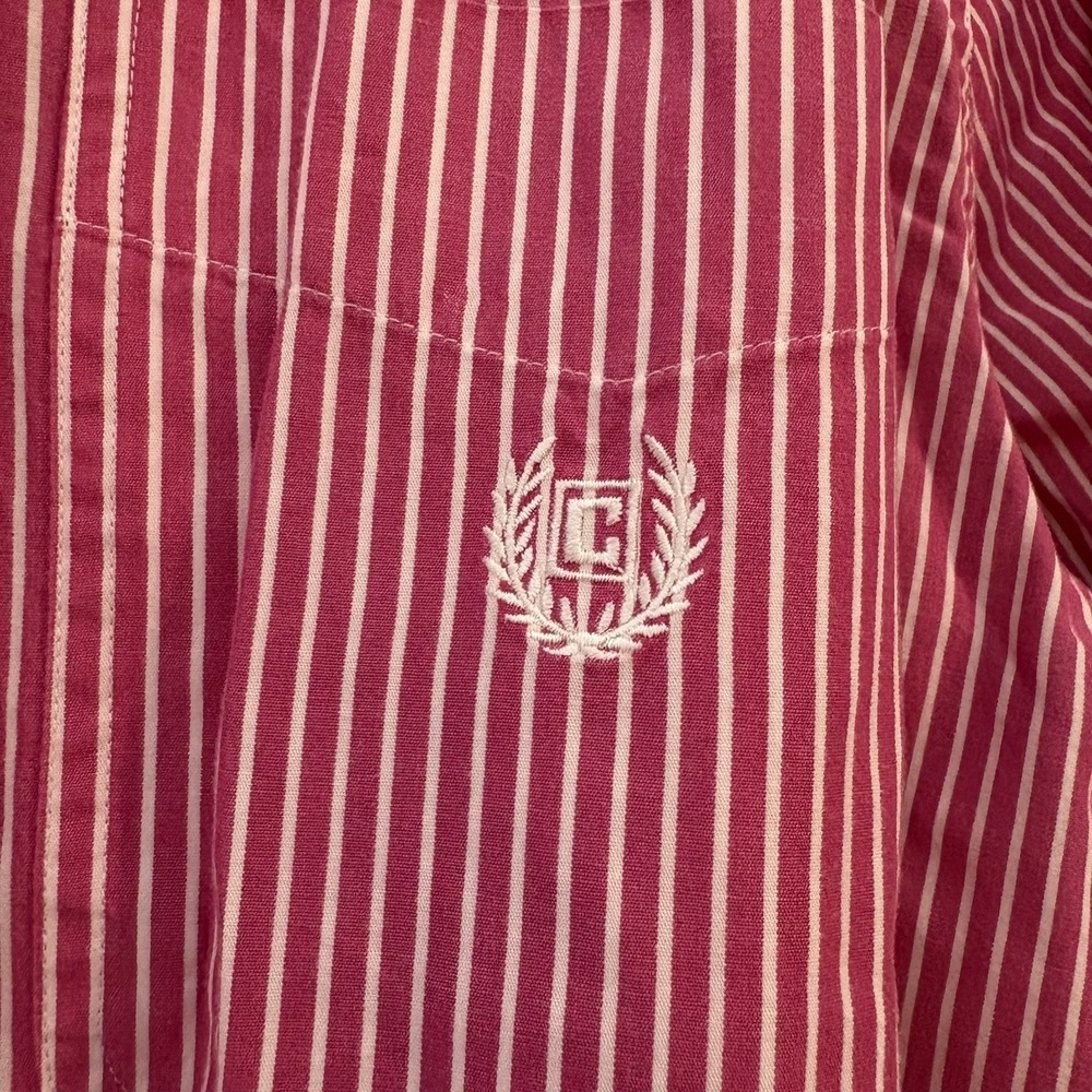 Chaps Easy Care Men's Big & Tall XLT Pink White Striped Dress Shirt Long Slv